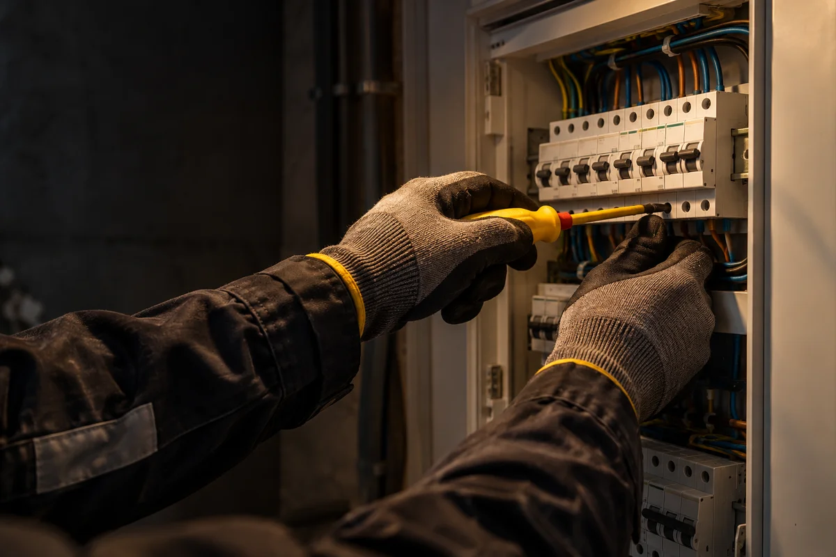 Detail odborné práce na domovním elektrickém rozvaděči